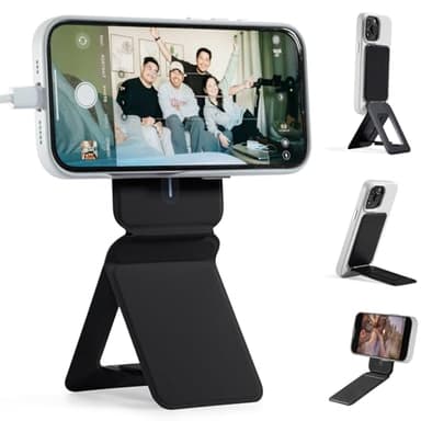 MOFT Phone Tripod Stand Selfie Stick for iPhone, Multi-Angles iPhone Stand, Lightweight & Portable Phone Holder, Strong Magnets, MOVAS Vegan Leather, Travel Essentials, Jet Black (Without Card Slot) - Image 1