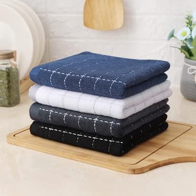 Homaxy 100% Cotton Terry Kitchen Towels(Navy+Grey+Black, 13 x 28 inches), Checkered Designed, Soft and Super Absorbent Dish Towels, 6 Pack - Image 8
