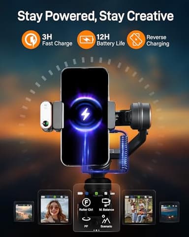 hohem iSteady M7 Gimbal Stabilizer for iPhone, Phone Gimbal with AI Tracking, 1.4" Detachable Touchscreen Remote, Built-in Extension Rod, Fill Light, Phone Stabilizer for Video Recording, YouTube - Image 8