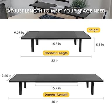 Across-Star Dual-Monitor-Stand-Riser-For-Desk Adjustable Length 32-40 Inch，Large Desktop Computer Monitor Riser For 2 Screens，Desk Shelf Organizer Riser Stand For Computer/Laptop/PC/Printer/TV Black - Image 3