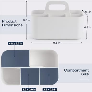 Multiuse Caddy Organizer with Handle - Stackable Plastic Tote Bin - Art Craft Supplies, Office, Desk, Stationery Pen Holder, Kitchen, Utensil, Makeup, Bathroom, Shower, Cleaning, Dorm Organizer -White - Image 3