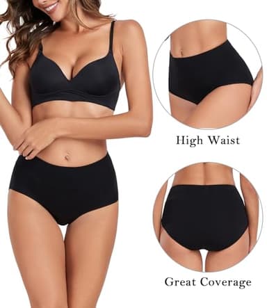 wirarpa Women's Cotton Underwear Black High Waist Briefs Ladies Soft Panties Full Coverage Underpants 5 Pack X-Large - Image 2