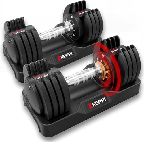 Keppi Adjustable Dumbbells Set-25lb Pair, Anti-Slip Metal Fast Adjust Weight Handle, Exercise & Fitness for Full Body Workout -DBA25(Pair) - Image 1