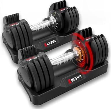 Keppi Adjustable Dumbbells Set-25lb Pair, Anti-Slip Metal Fast Adjust Weight Handle, Exercise & Fitness for Full Body Workout -DBA25(Pair) - Image 1