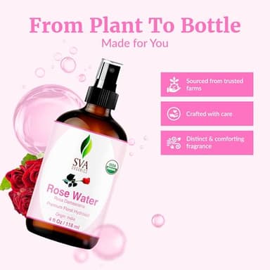 SVA ORGANICS Rose Water 4oz (118 ml) Refreshing Rose Water Spray for Skin Care, Skin Hydration, Bath, Soaps, Haircare & Aromatherapy - Image 4
