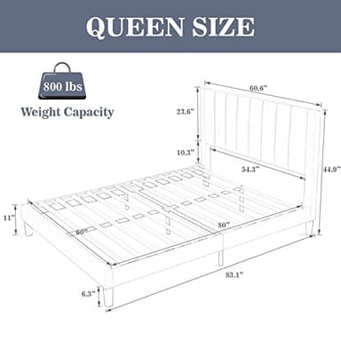 Allewie Queen Bed Frame/Velvet Upholstered Bed Frame with Vertical Channel Tufted Headboard/Strong Wooden Slats/Platform Bed Frame/Mattress Foundation/Box Spring Optional/Easy Assembly/Green - Image 2
