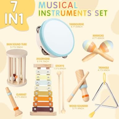 Baby Musical Instruments, Montessori Wooden Toys for Toddlers, Premium Wooden Musical Instrument Set for Kids Preschool Educational, Fun Musical Instruments for Children - Image 6