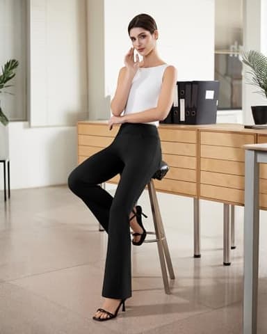 DLOODA Womens Dress Pants Stretchy Work Pants Business Casual Office Trousers Pull On Flare Slacks with 4 Pockets Black - Image 5