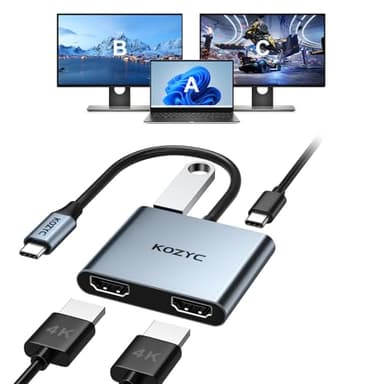 USB C to Dual HDMI Adapter 4K@30Hz, KOZYC USB C Hub Multiport Adapter with 2xHDMI, USB 3.0, 100W PD, Support USB C to HDMI Splitter Extended Display for MacBook Pro (MST is not Supported on MacOS) - Image 1