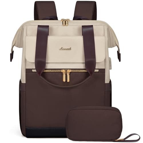 LOVEVOOK Laptop Backpack for Women, 15.6 Inch Work Laptop Bag with USB Port, Fashion Teacher Nurse Backpack Purse, Waterproof Travel Computer Backpack with Organizer Bag, 2PCS, Apricot-Coffee - Image 1