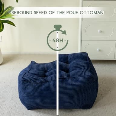 HIGOGOGO Square Stuffed Pouf Ottoman, Corduroy Poufs with Foam Chunk Filling, Furry and Fluffy Pouf Foot Stool Storage Ottoman, 21 X 21 Floor Poufs Foot Rest for Living Room, Navy - Image 4