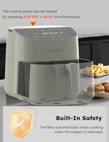 Nuwave Brio Plus 8 Qt Air Fryer, PFAS Free, New & Improved, Digital Touch Screen, Cool White Display, 50°F~400°F in Precise 5°, 5 Cook Functions, 100 Presets & 50 Memory, 3 Wattages 700, 1500, 1800 - Image 3