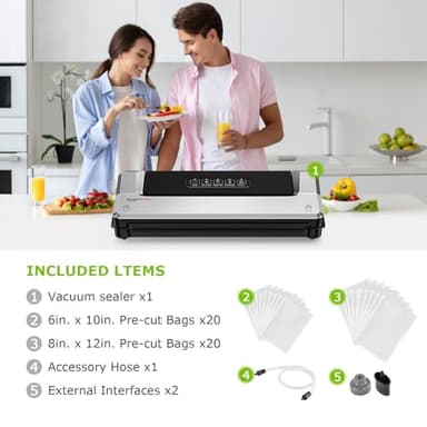 Bonsenkitchen Vacuum Sealer Machine with 40 Bags | Compact Food Sealer for Kitchen Storage & Meal Prep | Multiple Modes​​ | External Vacuum System, Silver​​ - Image 3
