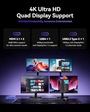 KAMRUI AM21 Mini Gaming PC, Mini PC AMD Ryzen R7 8745HS（Max 4.9GHz 8C/16T Zen4 Micro Desktop Computers 32GB DDR5 1TB SSD, Mini Computer Support WiFi 6, BT5.2, Triple Display 4K@60Hz for Office Home - Image 7