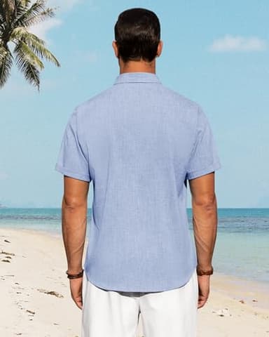J.VER Men's Linen Shirts Casual Short Sleeve Button Down Shirt for Men Beach Summer Vacation Holiday Tops Sky Blue 4X-Large - Image 4