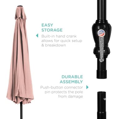 Best Choice Products 10ft Outdoor Steel Polyester Market Patio Umbrella w/Crank, Easy Push Button, Tilt, Table Compatible - Rose Quartz - Image 6