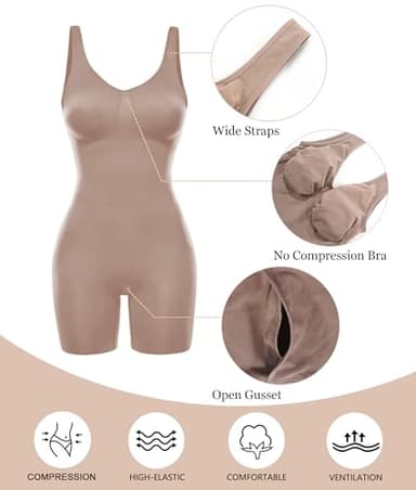 SHAPERX Women's Shaping Mid-Thigh Bodysuit Tummy Control Shapewear Seamless Sculpting Body Shaper,SZ5310-Sienna-L/XL - Image 5