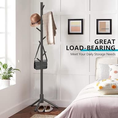 Z&L HOUSE Coat Rack Freestanding, Pure Natural Solid Wooden Coat Tree, 8 Hooks And Adjustable Height Floor Hanger, Used In The Bedroom Living Room Office To Hang Clothes, Hats, Bags - Image 3