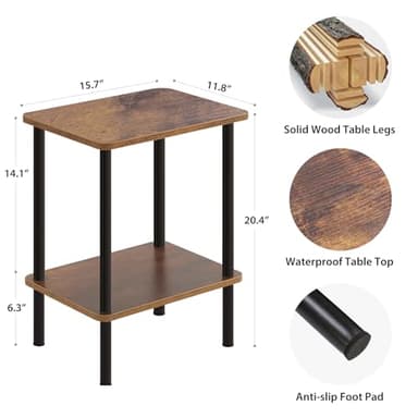Apicizon 2 Tier End Table Set of 2, Small Side Table with Solid Wood Legs, Boho Bedside Table with Storage Shelf, Nightstand for Small Spaces, Bedroom, Living Room, Entryway, Easy Assembly, Brown - Image 3