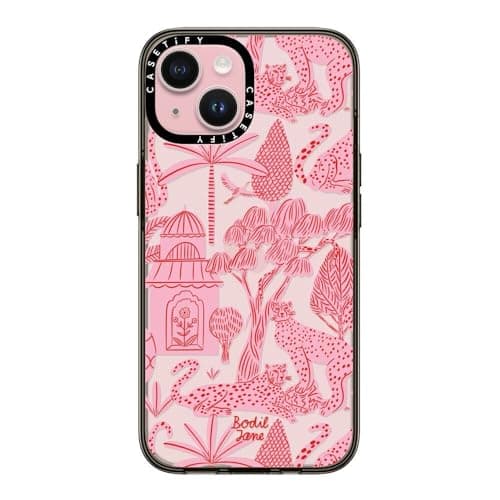 CASETiFY Compact iPhone 15 Case [4 ft. 2X Military Grade Drop Protection/Slim/Lightweight] - Cheetah Paradise Pink - Clear Black - Image 1