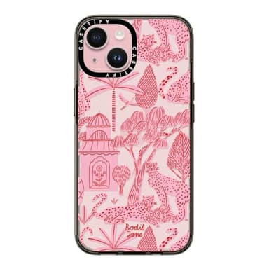 CASETiFY Compact iPhone 15 Case [4 ft. 2X Military Grade Drop Protection/Slim/Lightweight] - Cheetah Paradise Pink - Clear Black - Image 1