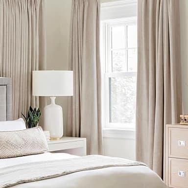 MIULEE 100% Blackout Linen Textured Curtains for Bedroom Solid Thermal Insulated Natural Beige Grommet Room Darkening Curtains & Drapes Luxury Decor for Living Room Nursery 52 x 84 Inch (2 Panels) - Image 2