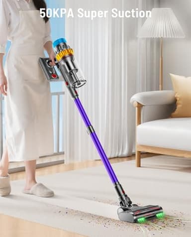 Cordless Vacuum Cleaner, 600W 50KPA 70Min Powerful Vacuum Cleaners for Home, Self-Standing Stick Vacuum Cordless Rechargeable/ Anti-Tangle/OLED Screen/1.8L Cup for Home Pet Hair/Carpet/Hardwood Floor - Image 2