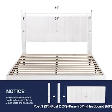 Allewie Queen Bed Frame/Velvet Upholstered Bed Frame with Vertical Channel Tufted Headboard/Strong Wooden Slats/Platform Bed Frame/Mattress Foundation/Box Spring Optional/Easy Assembly/White - Image 6