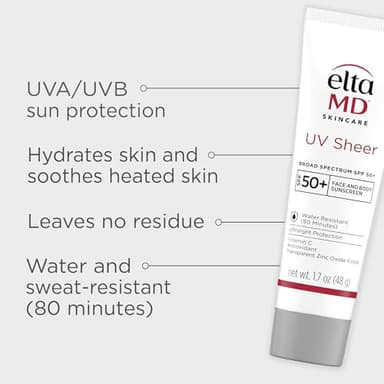EltaMD UV Sheer Face and Body Sunscreen SPF 50+, Oil Free, No White Cast Sunscreen for Face and Body, Zinc Oxide Formula, 1.7 oz Tube - Image 3