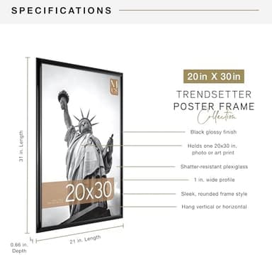MCS Trendsetter 20x30 Poster Frame Black High-Gloss, Vertical & Horizontal Wall Hanging Large Picture Frame for Photos, Posters & Art Prints (1-Pack - Image 5
