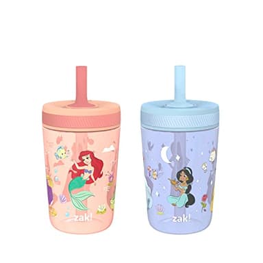 Zak Designs Disney Princess Kelso Toddler Cups For Travel or Home, 15oz 2-Pack Plastic Sippy Cups, Leak-Proof For Kids (Ariel, Aurora, Belle, Cinderella, Jasmine, Mulan, Rapunzel, Tiana) - Image 1