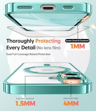 Meifigno Candy Series Case for iPhone 16 Plus 6.7’’, [2X Screen Protectors] [Glitter Card & Wrist Strap] [MagSafe Compatible] Full Camera Protection for iPhone 16 Plus Case, Teal - Image 4