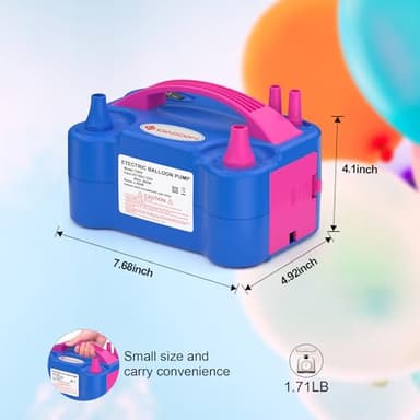 IDAODAN Electric Balloon Pump, Portable Electric Balloon Blower Machine Balloon Air Pump Dual Nozzle Rose Red 110V 600W Balloon Inflator for Party Decorations - Image 5