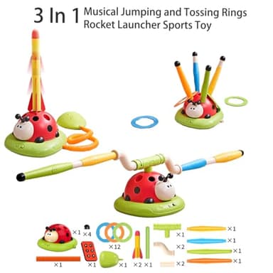 Powza 3 in 1 Musical Jump, Toss Ring Game and Stomping Launch Rocket Launcher for Kids Outdoor Toys with Remote Control, Indoor Outside Toy for Kids Ages 4-8 Toys for Ages 5-7 8-13 Birthday Gifts - Image 2