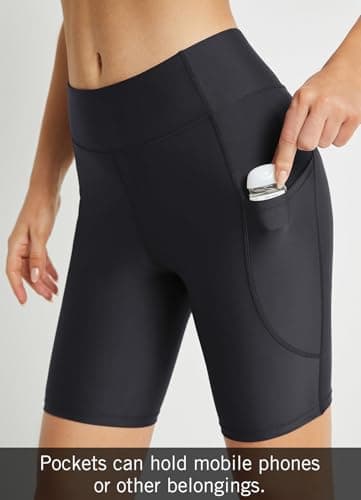 baleaf Women's 8" High Waisted Swim Shorts Bottoms Tummy Control Long Rash Guard Shorts with Pockets Swimsuits Tankini Bottoms Bathing Suits UPF 50+ Black L - Image 3