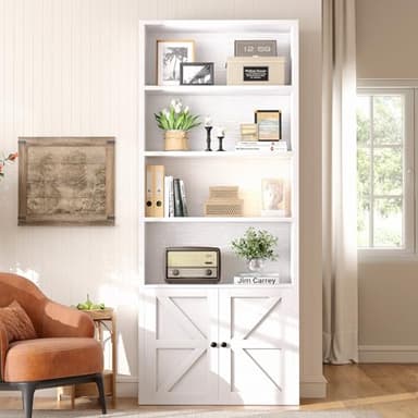 oneinmil 71.5" Tall Bookshelf and Bookcase, 6-Tier Wooden Bookshelves with Cabinet Doors, Floor Bookshelves and Office Storage Cabinets for Home Office, Living Room (White 1 Pack, 6-Tier) - Image 9