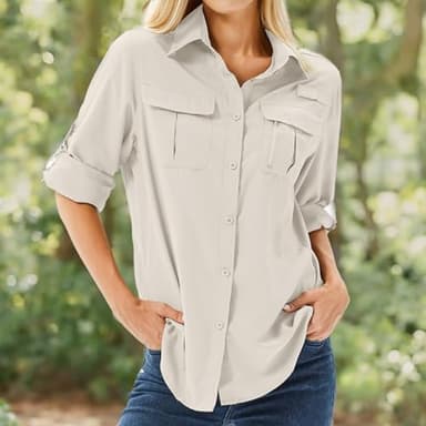 Toumett Women's UPF 50+ Long Sleeve UV Sun Protection Shirts, Fishing Hiking Travel Shirt,Breathable and Fast Dry(5071,Light Khaki,L) - Image 9
