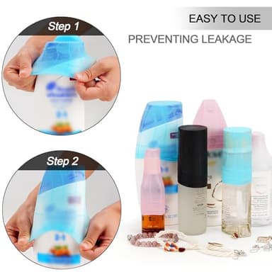 Travel Hanging Toiletry Bag for Women, Large Makeup Bag 8 Leak Proofing Silicone Bottle Covers, Waterproof Cosmetic Bag with Jewelry Organizer Compartment, Toiletries Kit Set, Black - Image 3