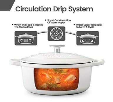 EDGING CASTING Dutch Ovens Enameled Cast Iron Covered 5.5 Quart Dutch Oven with Dual Handle for Bread Baking, White - Image 4