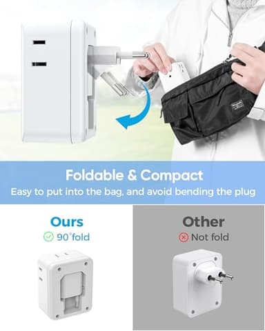 2 Pack European Travel Plug Adapter, Olcorife Foldable International Power Adapter with 4 Outlets 3 USB Ports, Type C Plug Adapter for US to Europe, Italy Spain Iceland France Germany - Image 3
