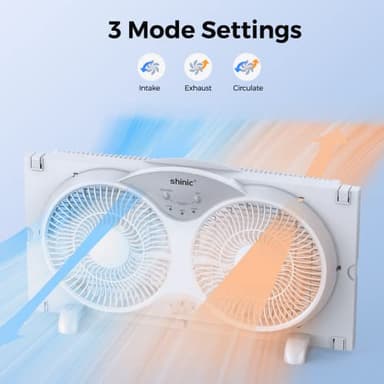 shinic 9" Twin Window Fan with Reversible Airflow, Removable Cover and Bug Screen, Remote Control, 3 Functions-3 Speeds, Width Adjustable (23.5" to 37"), Bathroom Kitchen Window Fan ETL Certified - Image 4