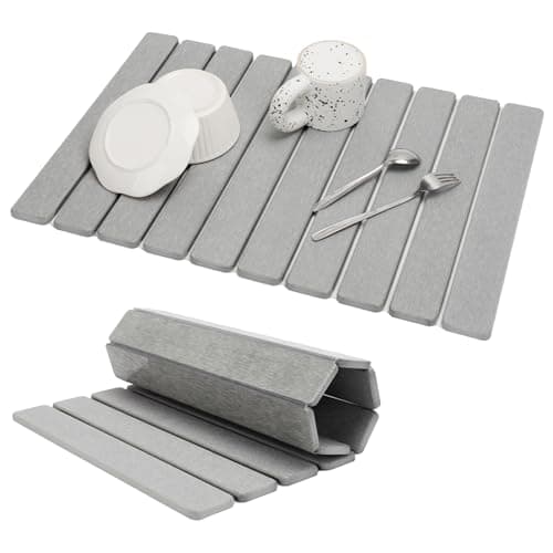 Large Stone Dish Drying Mat for Kitchen Counter, Eco-friendly, Instant Drying Pad,Diatomaceous Earth Water Absorbing Mat, Foldable and Super Absorbent Dish Drying Stone Mat, 24"×16", Light Gray - Image 1