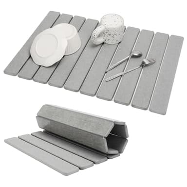 Large Stone Dish Drying Mat for Kitchen Counter, Eco-friendly, Instant Drying Pad,Diatomaceous Earth Water Absorbing Mat, Foldable and Super Absorbent Dish Drying Stone Mat, 24"×16", Light Gray - Image 1