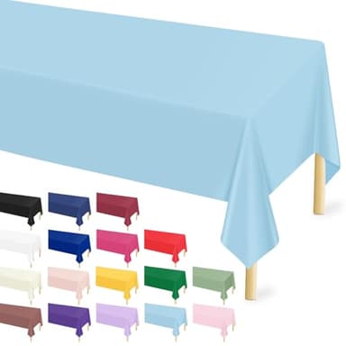 Mulbozy 12 Pcs Light Blue Plastic Tablecloth for Rectangle Table, 54 × 108 inches Disposable Light Blue Party Table Covers for Birthday, Anniversary, Wedding, Fine Dining, Graduation Party Decoration - Image 1