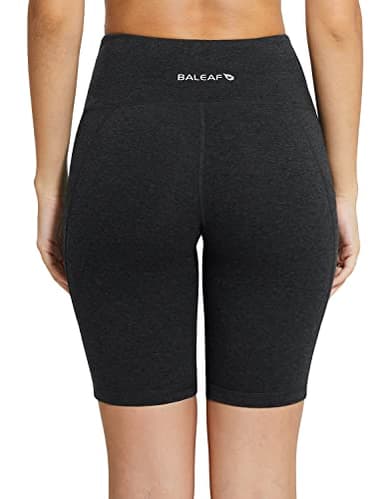 baleaf Biker Shorts Women Yoga Gym Workout Spandex Running Volleyball Tummy Control Compression with Pockets 8" Charcoal M - Image 3