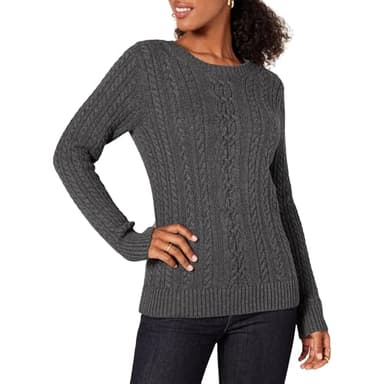 Amazon Essentials Women's Soft Fisherman Cable Long-Sleeve Crewneck Sweater (Available in Plus Size), Charcoal Heather, Small - Image 1