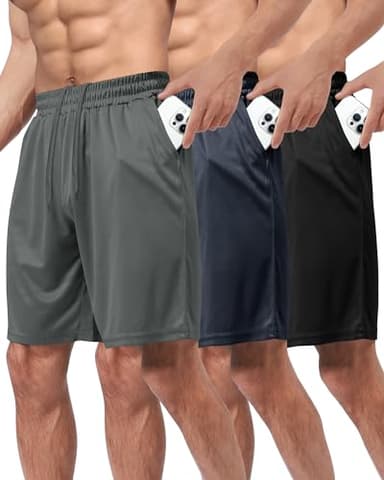3 Pack Gym Basketball Mens Shorts - Quick Dry Black Workout Athletic Shorts with Pockets for Casual Running (S-6XL) - Image 1
