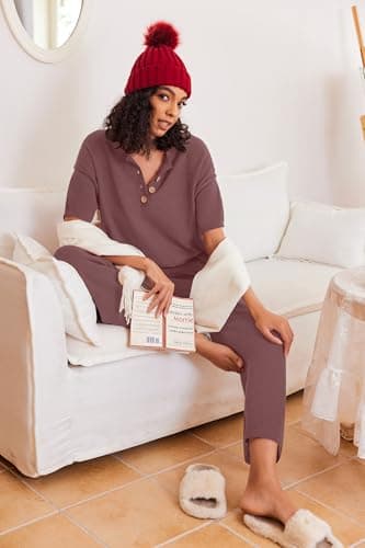 Ekouaer Sweater Set for Women Pullover Top and Wide Leg Pants Soft Knit Sets Loungwear Casual Outfits Dusty Rose,S - Image 5