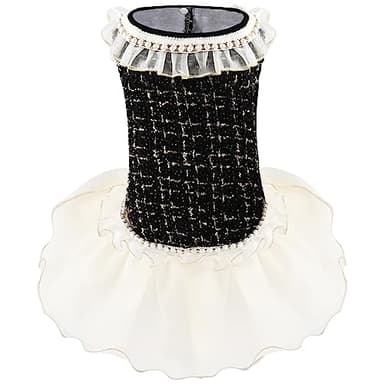 Elegant Dog Plaid Tulle Dress Puppy Skirts Cat Outfits Pet Winter Apparel Clothes for Small Medium Dogs Girl Costume Doggie Birthday Wedding Party Gown (Black, XS) - Image 1