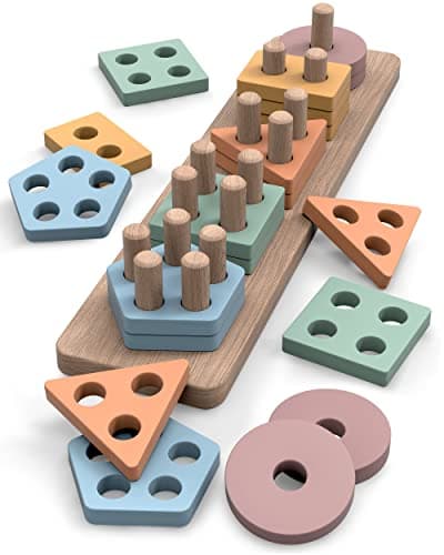 GOPO TOYS Montessori Toys for 1+ Year Old – Wooden Shape Sorter & Stacking Puzzle – Toddler Learning, Fine Motor Skills & Developmental Toy for Boys & Girls - Image 1